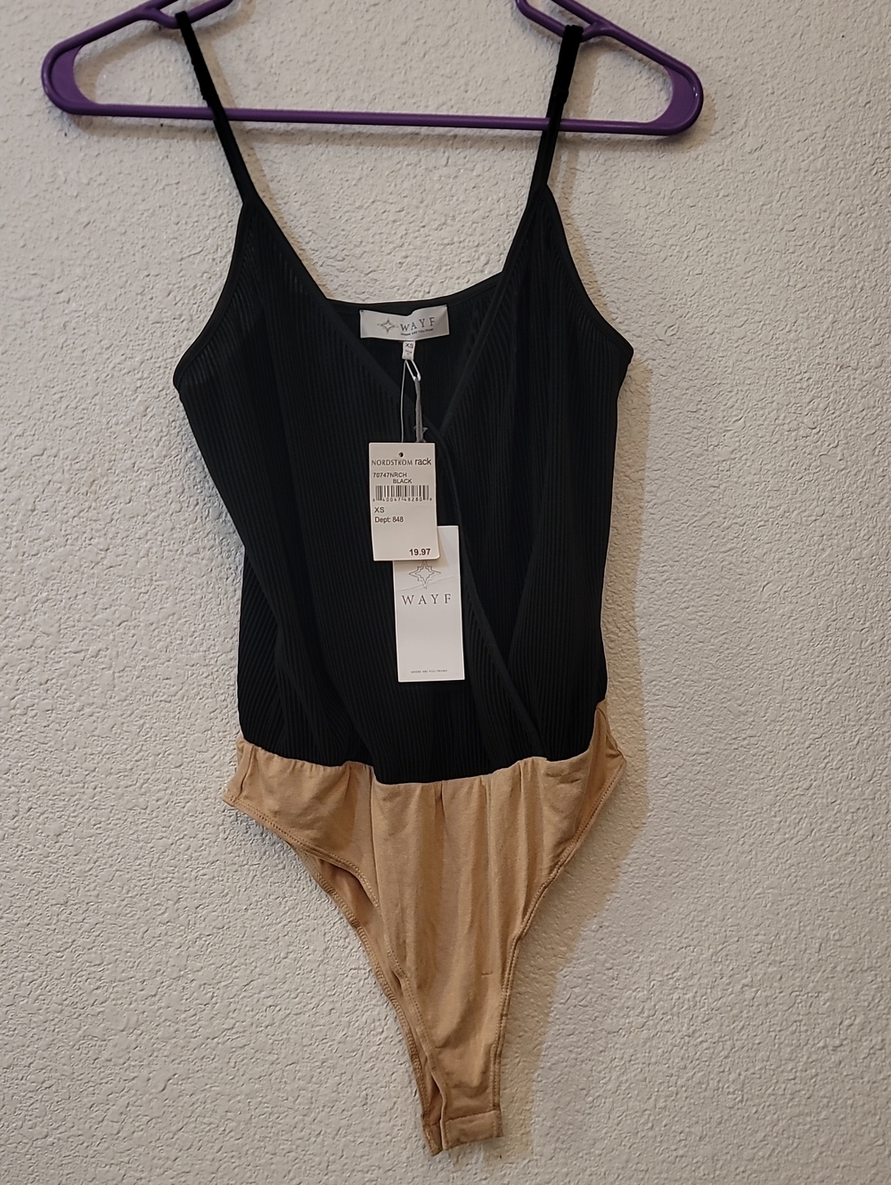 Wayf Two-Tone Ribbed Black and Tan Bodysuit